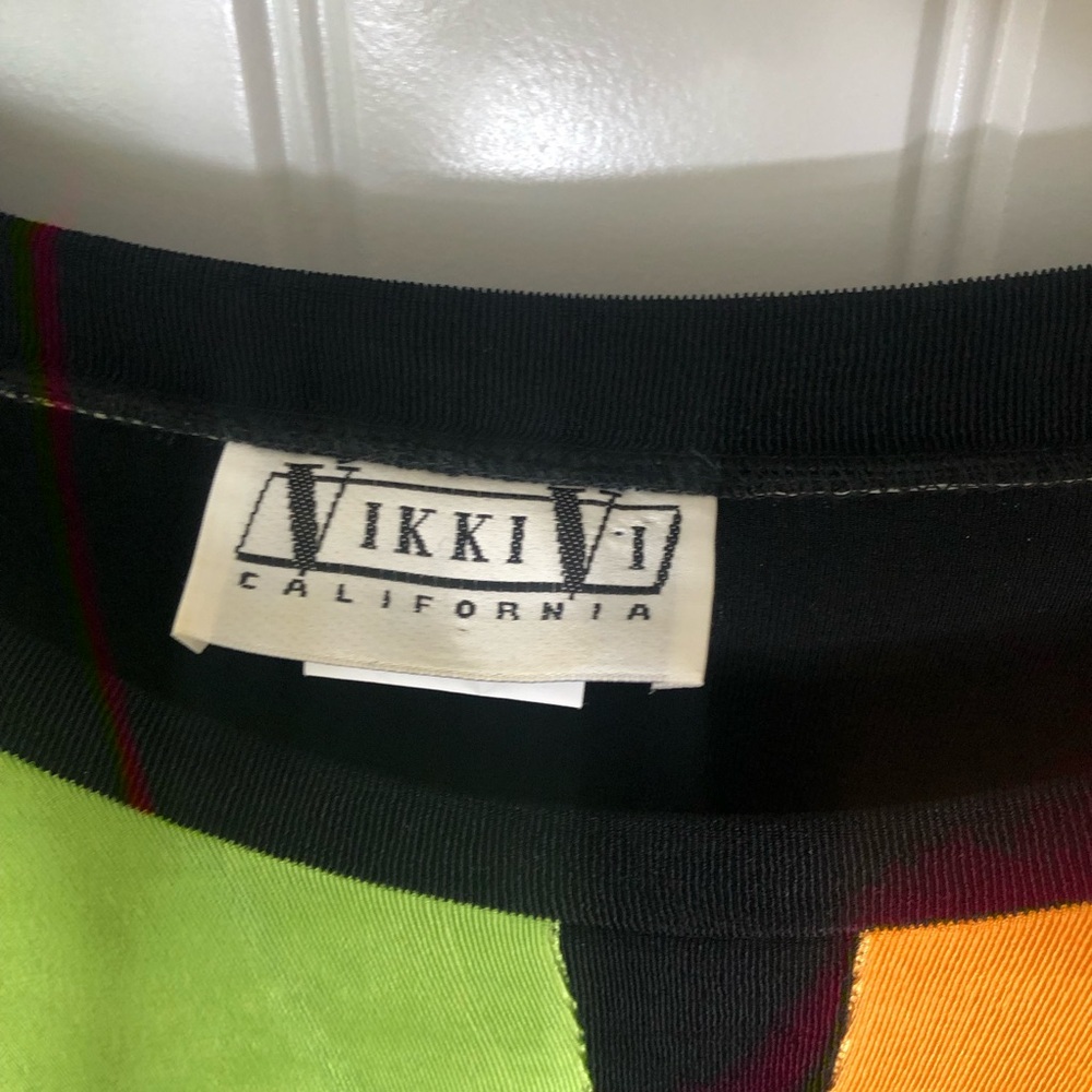 VINTAGE MOD 90’s Y2K Art Deco Geometric Color Blocking Multicolor 3/4 Sleeve Top - Picture 6 of 9